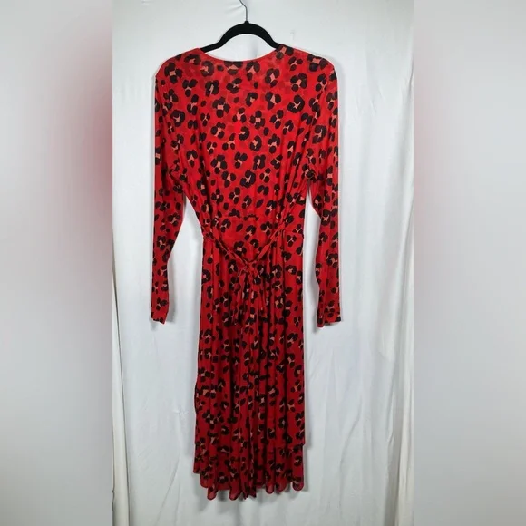🎄CAbi Siren Wrap Dress Savage Skin: Red and Black Animal Print Midi Dress Sz L - Picture 4 of 7
